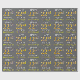 Papier Cadeau Grey, Faux Gold "HAPPY 22nd BIRTHDAY"