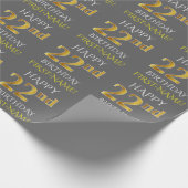 Papier Cadeau Grey, Faux Gold "HAPPY 22nd BIRTHDAY" (Coin)