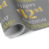 Papier Cadeau Grey, Faux Gold "HAPPY 42nd BIRTHDAY" (Coin rond)