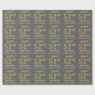 Papier Cadeau Grey, Faux Gold "HAPPY 52nd BIRTHDAY"