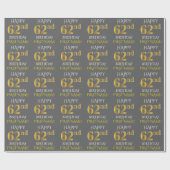 Papier Cadeau Grey, Faux Gold "HAPPY 62nd BIRTHDAY" (Plat)