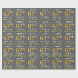 Papier Cadeau Grey, Faux Gold "HAPPY 67th BIRTHDAY"