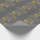 Papier Cadeau Grey, Faux Gold "HAPPY 6th BIRTHDAY" (Coin)