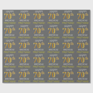 Papier Cadeau Grey, Faux Gold "HAPPY 70th BIRTHDAY"