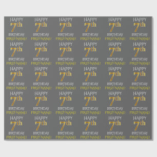Papier Cadeau Grey, Faux Gold "HAPPY 7th BIRTHDAY"