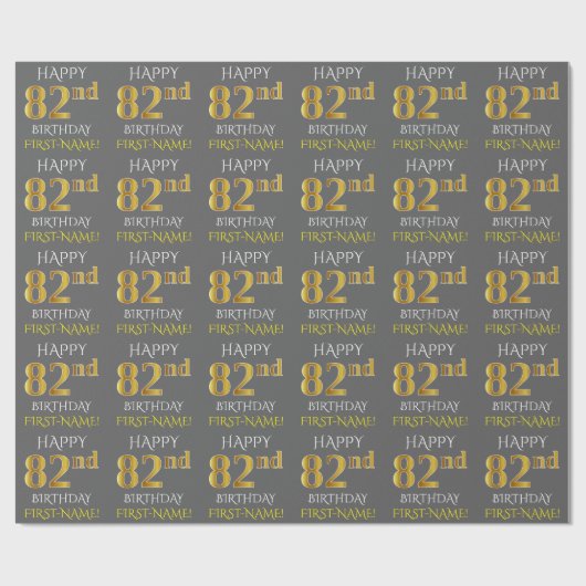 Papier Cadeau Grey, Faux Gold "HAPPY 82nd BIRTHDAY" (Plat)