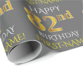 Papier Cadeau Grey, Faux Gold "HAPPY 82nd BIRTHDAY" (Coin rond)