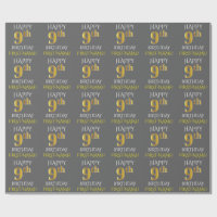 Grey, Faux Gold "HAPPY 9th BIRTHDAY"