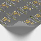 Papier Cadeau Grey, Faux Gold "HAPPY 9th BIRTHDAY" (Coin)
