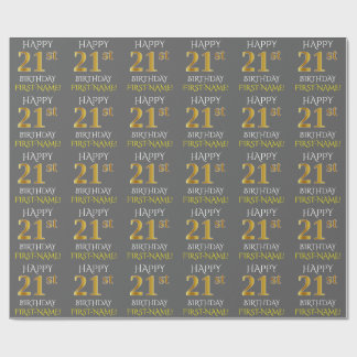 Papier Cadeau Grey, Faux Gold "HEUREUX 21e ANNIVERSAIRE"