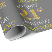 Papier Cadeau Grey, Faux Gold "HEUREUX 21e ANNIVERSAIRE" (Coin rond)