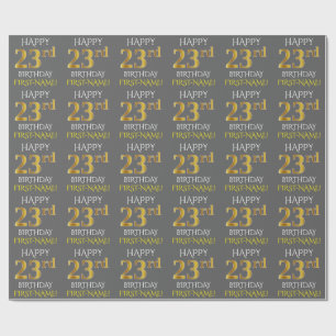 Papier Cadeau Grey, Faux Gold "HEUREUX 23e anniversaire"