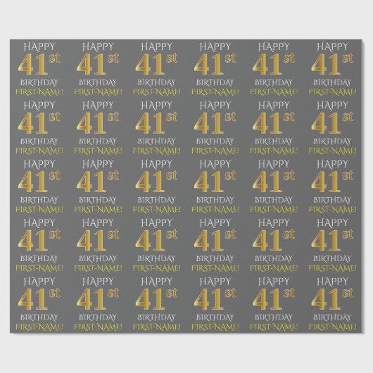Papier Cadeau Grey, Faux Gold "HEUREUX 41e ANNIVERSAIRE" (Plat)