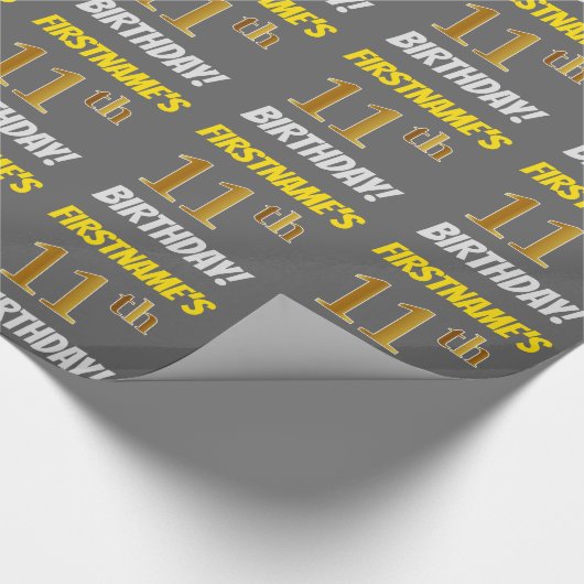 Papier Cadeau Grey, Faux/Imitation Gold, "11e anniversaire" (Coin)