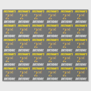 Papier Cadeau Grey, Faux/Imitation Gold, "2e anniversaire"