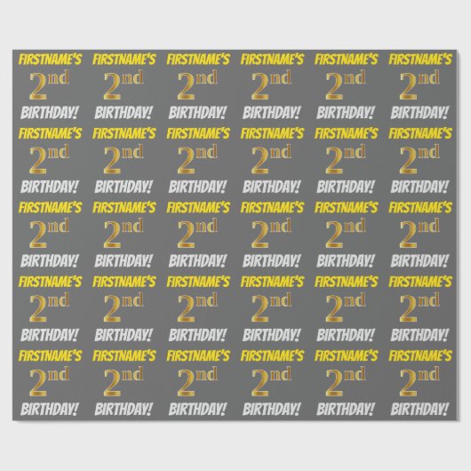 Papier Cadeau Grey, Faux/Imitation Gold, "2e anniversaire" (Plat)