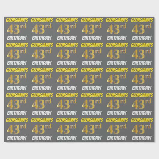 Papier Cadeau Grey, Faux/Imitation Gold, "43e anniversaire" (Plat)
