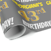 Papier Cadeau Grey, Faux/Imitation Gold, "43e anniversaire" (Coin rond)