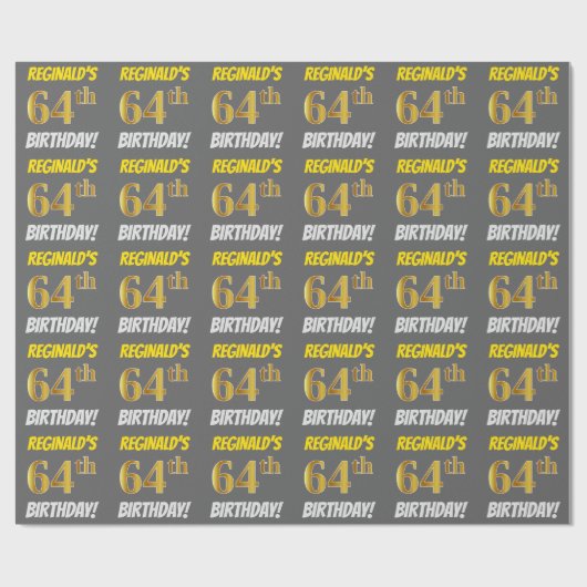 Papier Cadeau Grey, Faux/Imitation Gold, "64e anniversaire" (Plat)