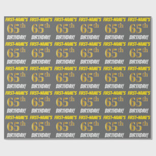 Papier Cadeau Grey, Faux/Imitation Gold, "65e anniversaire"