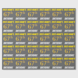 Papier Cadeau Grey, Faux/Imitation Gold, "67e anniversaire"
