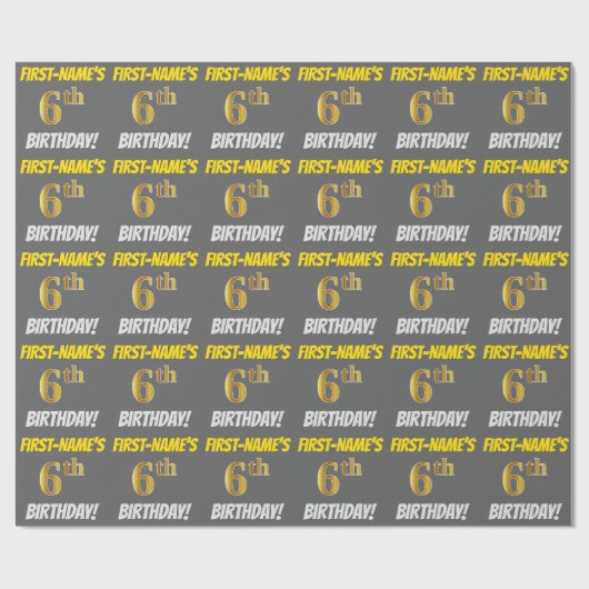 Papier Cadeau Grey, Faux/Imitation Gold, "6e anniversaire" (Plat)