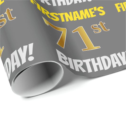 Papier Cadeau Grey, Faux/Imitation Gold, "71e ANNIVERSAIRE" (Coin rond)
