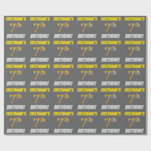 Papier Cadeau Grey, Faux/Imitation Gold, "7e anniversaire"