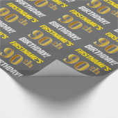 Papier Cadeau Grey, Faux/Imitation Gold, "90e ANNIVERSAIRE" (Coin)