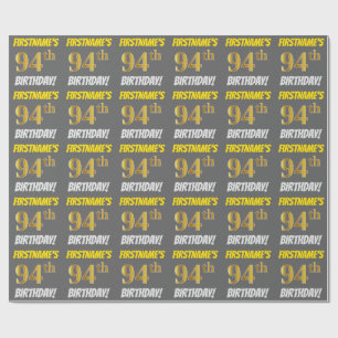 Papier Cadeau Grey, Faux/Imitation Gold, "94e anniversaire"