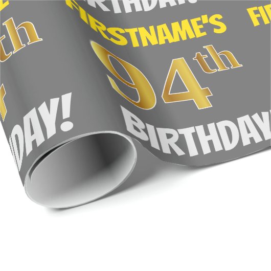 Papier Cadeau Grey, Faux/Imitation Gold, "94e anniversaire" (Coin rond)