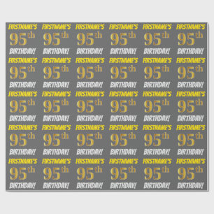 Papier Cadeau Grey, Faux/Imitation Gold, "95e anniversaire"