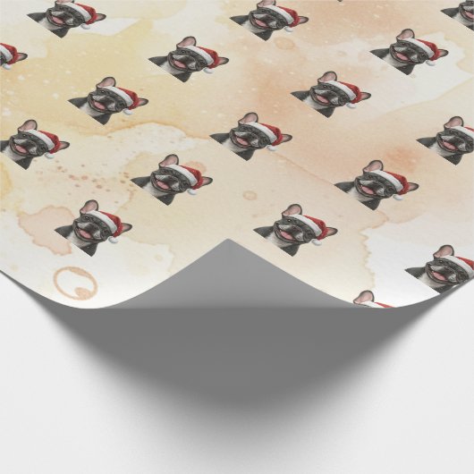 Papier Cadeau Grey Frenchie Bulldog in Santa Hat (Coin)