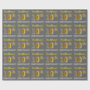 Papier Cadeau Grey, Imitation Gold Look "10e anniversaire"