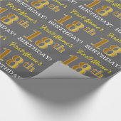 Papier Cadeau Grey, Imitation Gold Look "18e anniversaire" (Coin)
