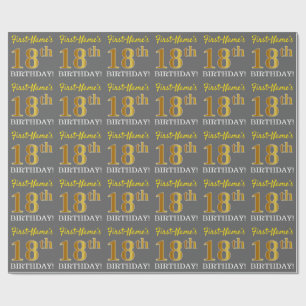 Papier Cadeau Grey, Imitation Gold Look "18e anniversaire"