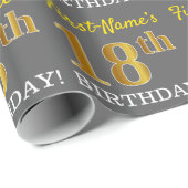 Papier Cadeau Grey, Imitation Gold Look "18e anniversaire" (Coin rond)