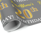 Papier Cadeau Grey, Imitation Gold Look "20e anniversaire" (Coin rond)