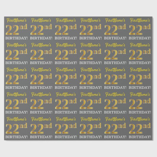 Papier Cadeau Grey, Imitation Gold Look "22e anniversaire" (Plat)