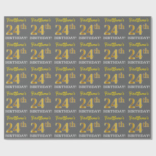 Papier Cadeau Grey, Imitation Gold Look "24e anniversaire"
