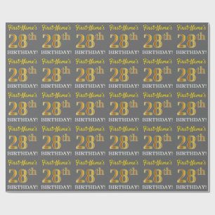 Papier Cadeau Grey, Imitation Gold Look "28e anniversaire"
