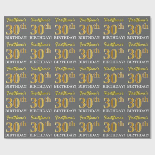 Papier Cadeau Grey, Imitation Gold Look "30e anniversaire" (Plat)