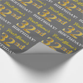 Papier Cadeau Grey, Imitation Gold Look "32e anniversaire" (Coin)