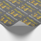 Papier Cadeau Grey, Imitation Gold Look "34e anniversaire" (Coin)