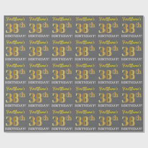Papier Cadeau Grey, Imitation Gold Look "38e anniversaire"
