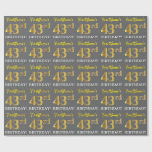 Papier Cadeau Grey, Imitation Gold Look "43ème anniversaire"
