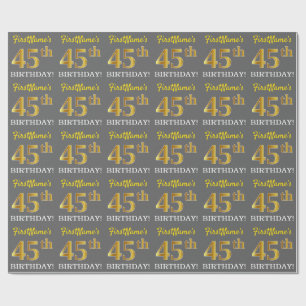 Papier Cadeau Grey, Imitation Gold Look "45e anniversaire"