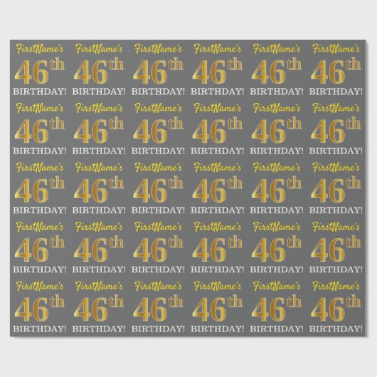 Papier Cadeau Grey, Imitation Gold Look "46e anniversaire" (Plat)