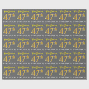 Papier Cadeau Grey, Imitation Gold Look "47th BIRTHDAY"