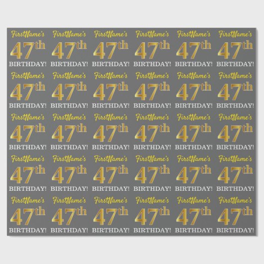 Papier Cadeau Grey, Imitation Gold Look "47th BIRTHDAY" (Plat)